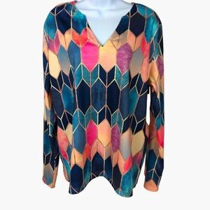Heart Exclusive multi color V neck long sleeve shirt.